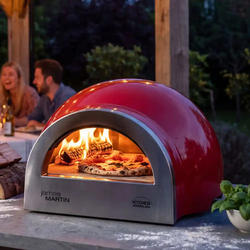 James Martin Artisan Dual Fuel Pizza Oven red lifestyle