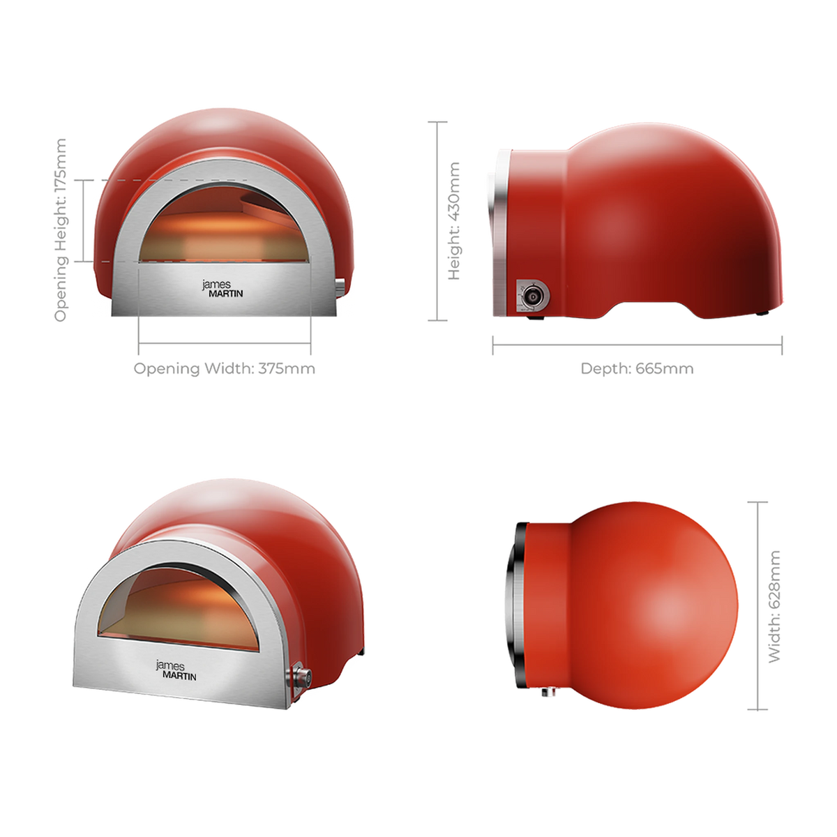James Martin Artisan Dual Fuel Pizza Oven Red Dimensions